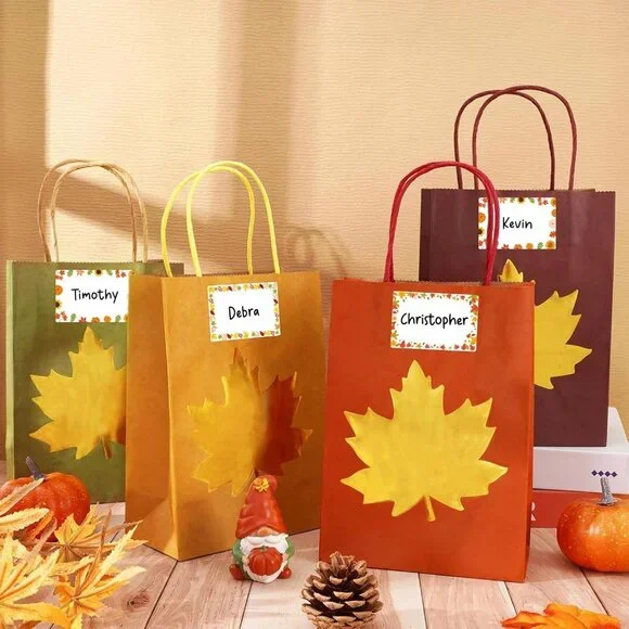 210 Pcs Fall Name Tag Stickers -3''x 2'' Self Adhesive Pumpkin Maple Leaves Name - Picture 6 of 7